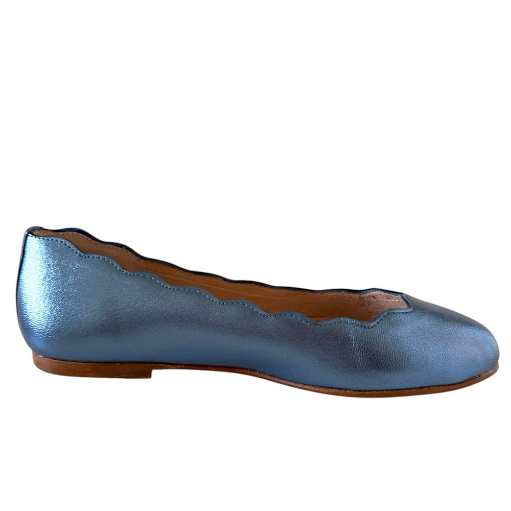French Sole FS/NY Jigsaw Metallic Blue Leather Scalloped Ballet Flats - Picture 5 of 11